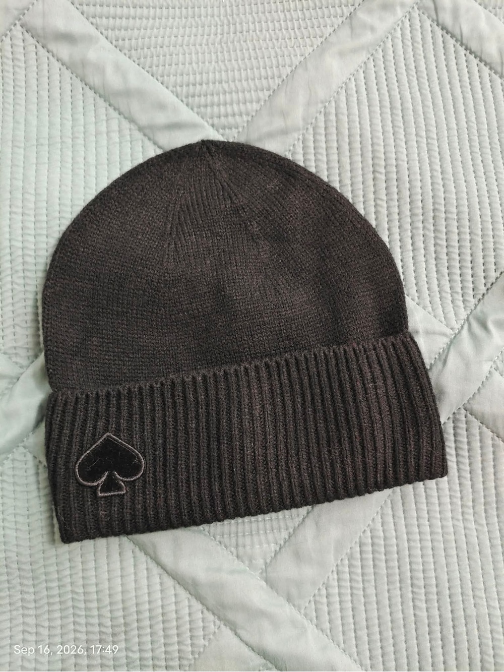 NWOT Kate Spade Black Knit Hat Heart Motif women’s One Size